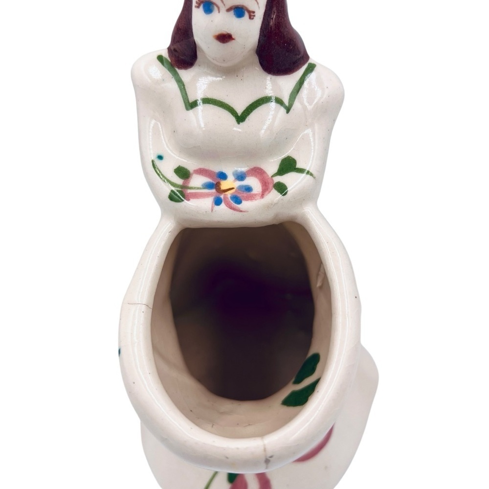 Vintage Lady Planter Brunette Hand-Painted Ceramic Retro Kitsch Crazing - Picture 3 of 16